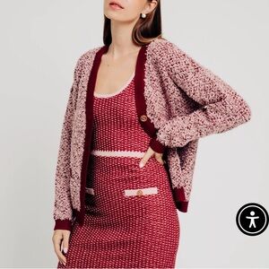 NWT Torn Ronny Kobo LYRA CARDIGAN gold button v neck chunky knit tweed sweater